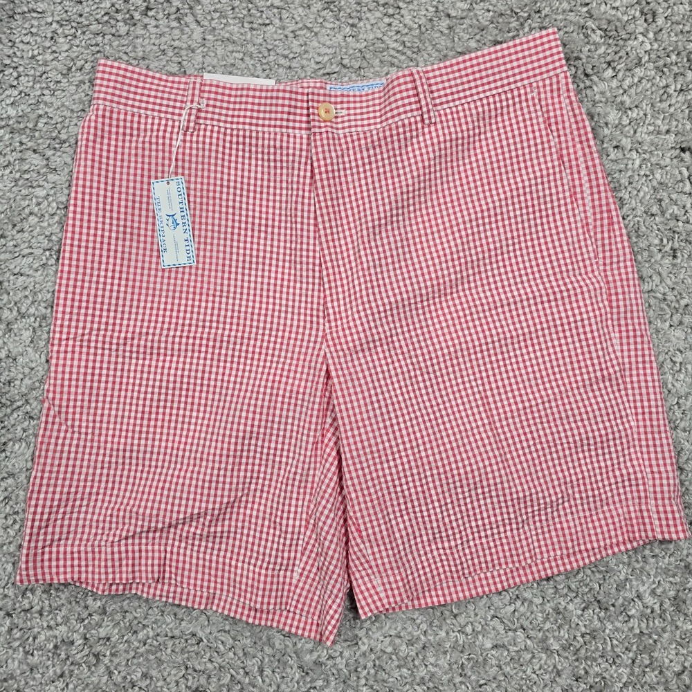 Southern Tide‎ Men Seersucker Gingham Flat Front Shorts Size 35 Coastal Resort